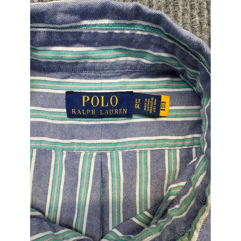 Polo Ralph Lauren Mens LT Blue Green Striped Oxford Button Down Shirt LS